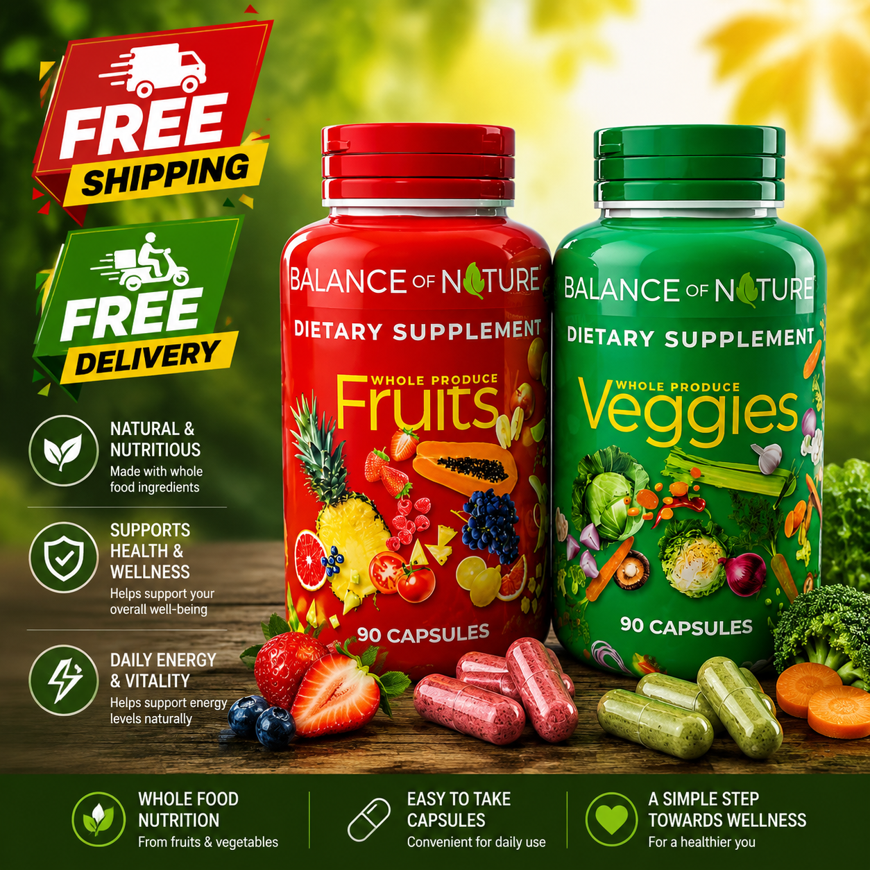 Balance of Nature Fruits & Veggies Capsules – Whole Food Dietary Supplement 90 Capsules