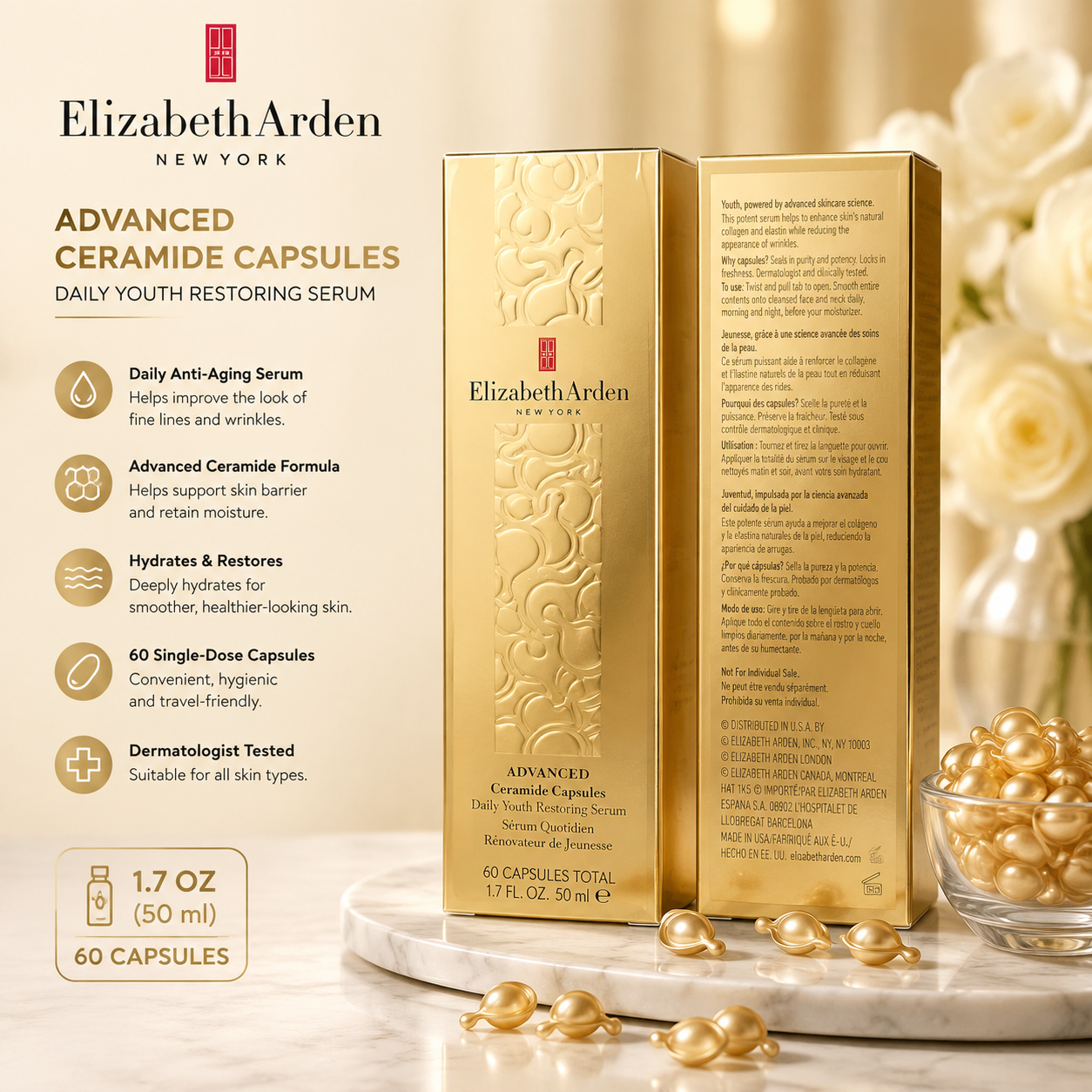 Elizabeth Arden Advanced Ceramide Capsules Daily Youth Restoring Serum – 60 Capsules (1.7 oz)