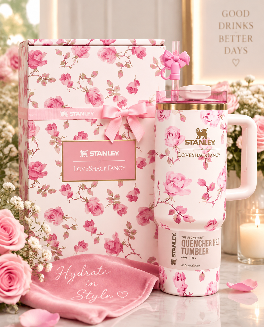 Stanley Quencher H2.0 FlowState 40oz Tumbler LoveShackFancy Floral Edition with Gift Box