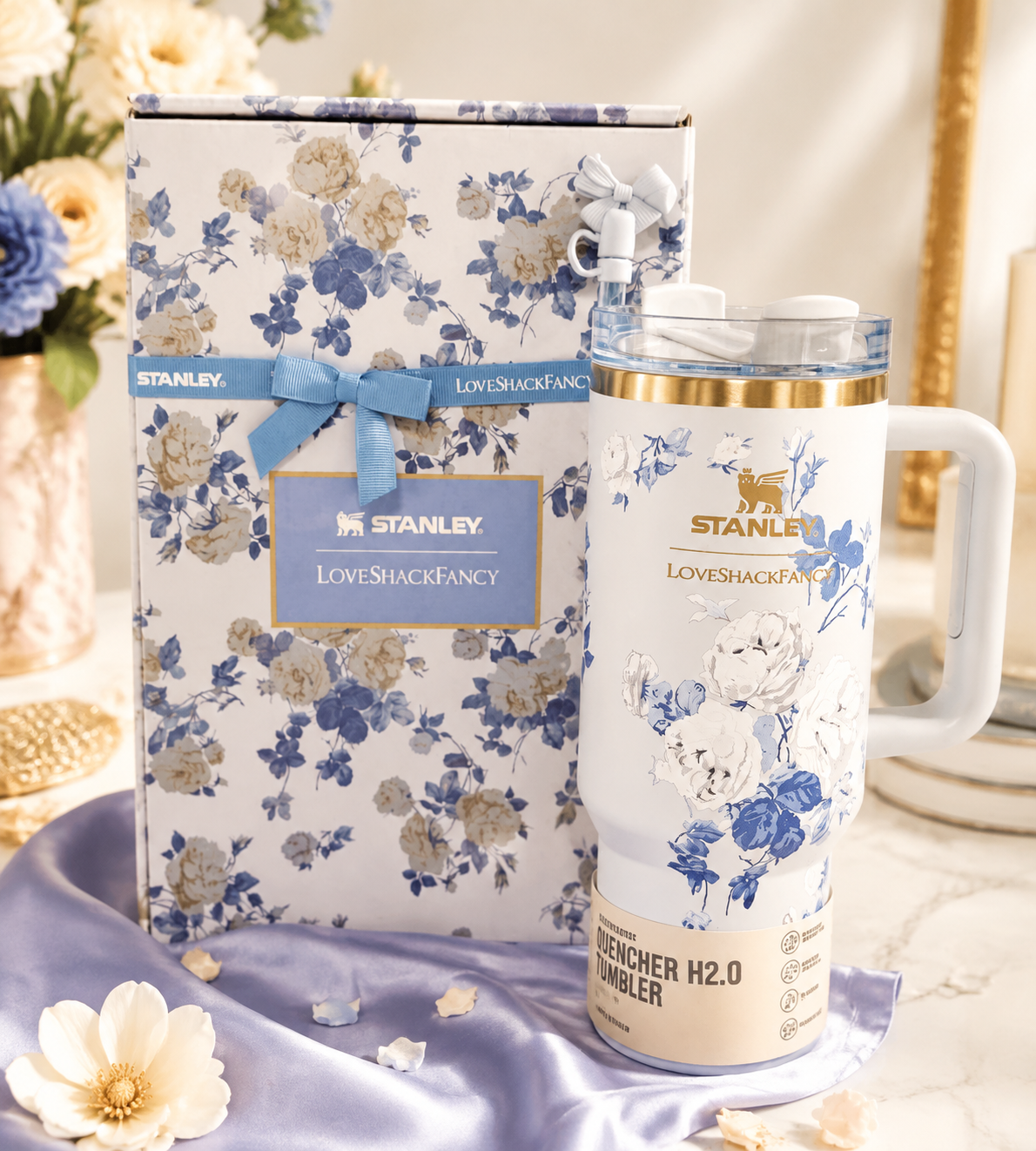 Stanley x LoveShackFancy Quencher H2.0 FlowState™ 40oz Tumbler – Floral Limited Edition Travel Cup with Handle & Straw
